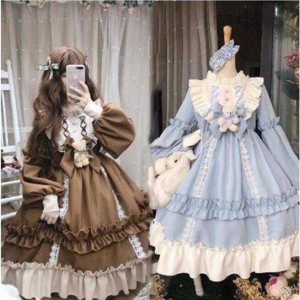長袖ロリータワンピースお姫様ドレスjskゴスロリ＆ロリータ服 lolitaスカラップ 裾フリル 蝶結...
