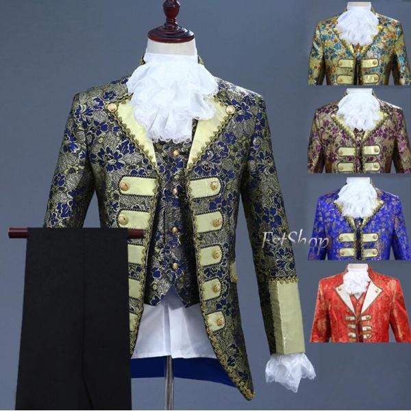中世貴族風フォーマルスーツ4点セット刺繍コスプレ衣装ハロウィン仮装ステージ 衣装ヨーロッパ 男性用ス...