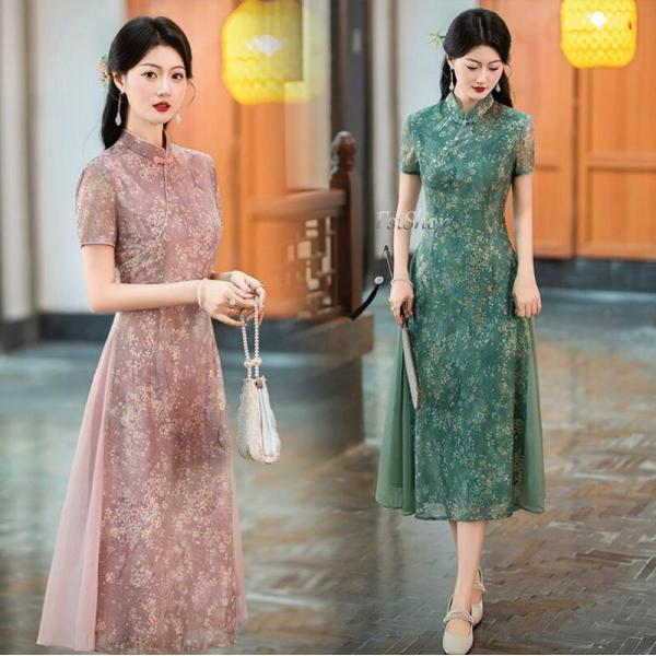 中華風チャイナ服レディース チャイナドレス 半袖ハロウィン コスプレ衣装パーティードレス ステージ衣...