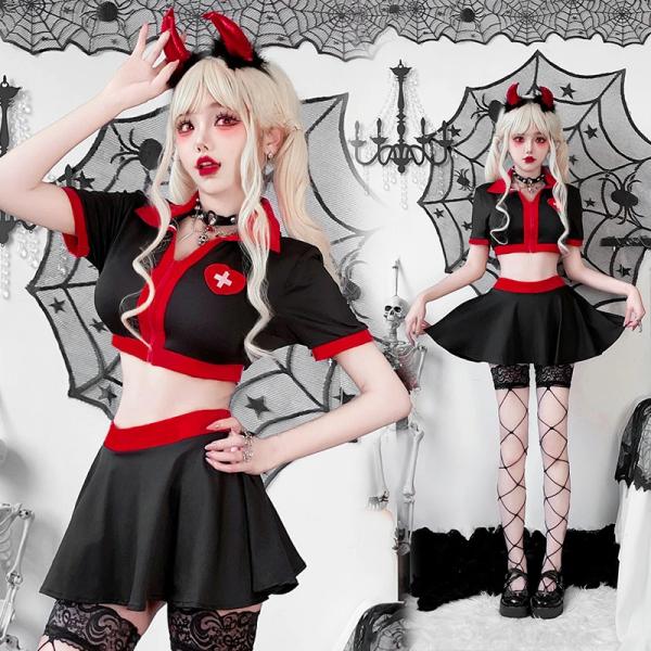 ハロウィン コスプレ ナース服 制服 2点セット 4衣装点セット 可愛い 短いスカート ゴシック ナ...