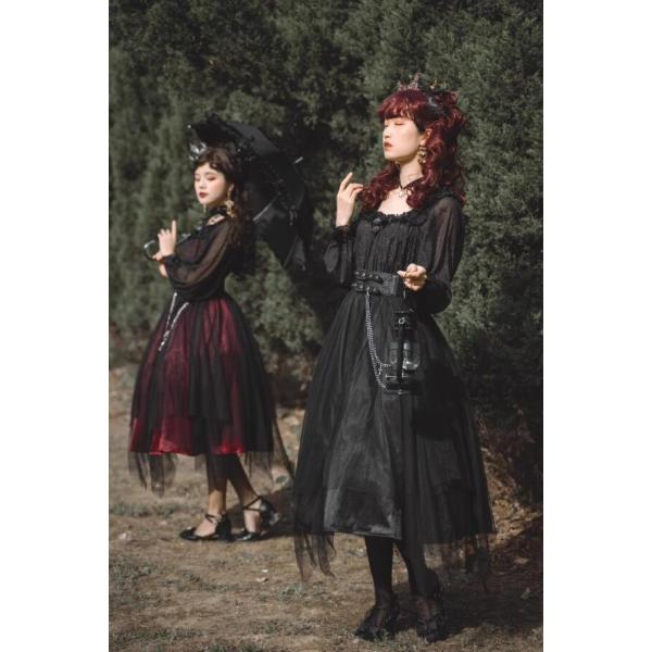 ロリータ ワンピース ゴシック＆ロリータ服 長袖 ロリータドレス 膝丈 ミモレ丈 暗黒 ワンピース ...