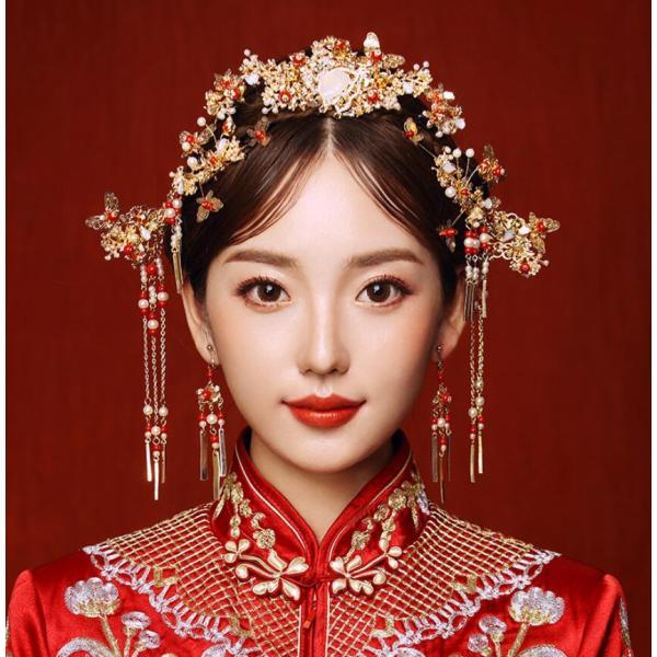 ブライダル ヘッドアクセサリー 結婚式 ウェディング パーティー 婦 花嫁 舞台 小道具 唐装漢服コ...