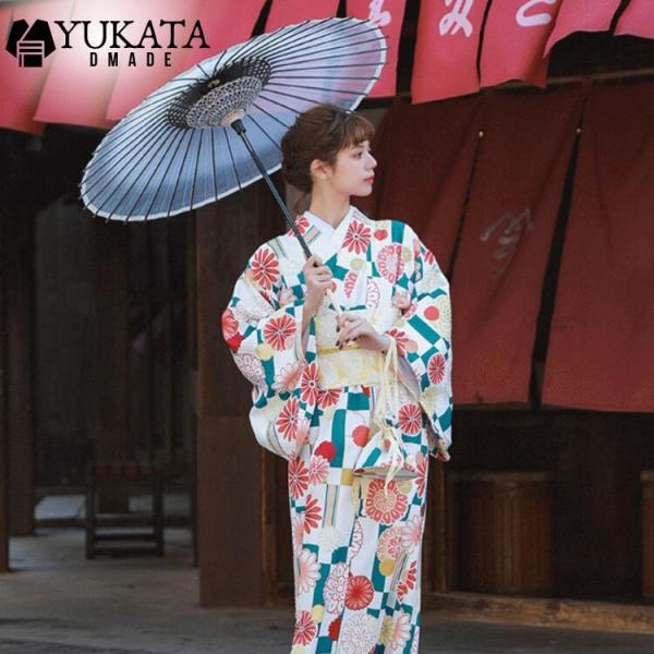 浴衣 5点 セット レディース ゆかた/衿/足袋/巾着袋/下駄 レトロモダン スタイル 花柄 可愛い...