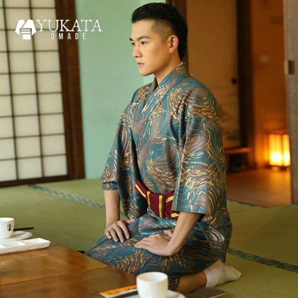 浴衣 メンズ セット メンズ浴衣セット 2点セット 男性 紳士 浴衣 帯 無地 魚柄 シンプル レト...