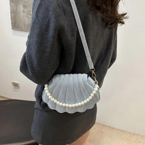 ショルダーバッグ レディース ハンドバッグ シェル型 斜め掛けバッグ ビーズ パール付き 貝殻型 小...