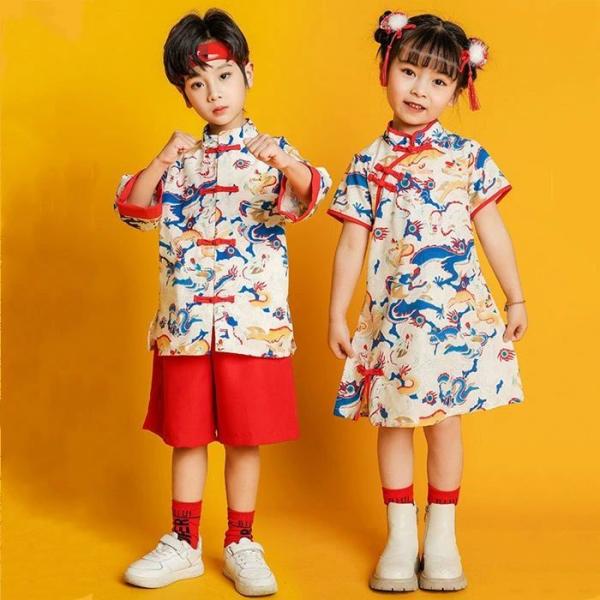 中華服 漢服 唐装 キッズ ダンス衣装 セットアップ ワンピース 男の子 女の子 チャイナドレス ト...