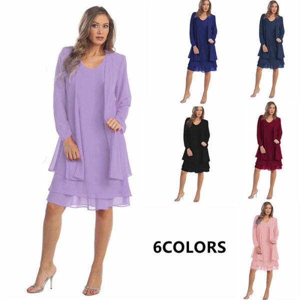 2点セット パーティーワンピース レディース 大きいサイズ ワンピース+アウター 春 秋 膝丈 大人...