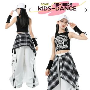 キッズ ジャズ ダンス衣装 女の子 ズボン ブラック ホワイト ガールズ タンクトップ サッシュベルト ヒップホップ ステージ服 演出服 ダンスウェア セットアップ