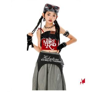 キャミソール ジャズ ダンス衣装 レッド グレ...の詳細画像3