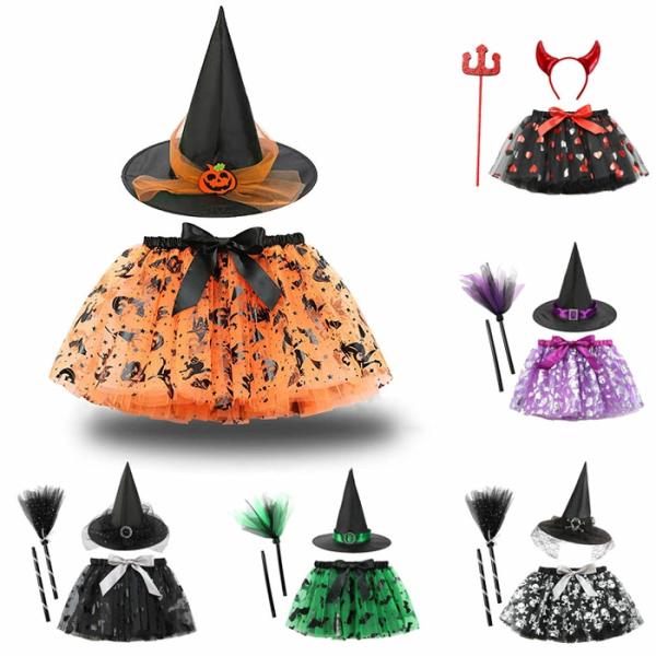 ハロウイン 仮装 子供 チュチュ スカート 帽子 3点セット コスプレ スパンコール Hallowe...