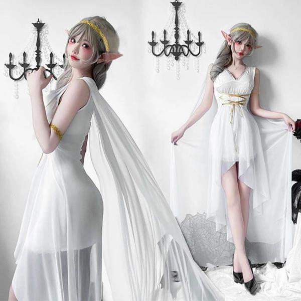 レディース コスプレ衣装 ハロウイン 大人 ワンピース チュール エレガント 神様 コスチューム 仮...