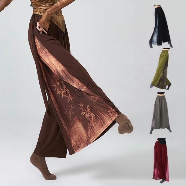 レディースダンスパンツ 全5色 古典ダンス衣装 飄逸 ワイドパンツ 竹柄 レッスンウェア チャイナ風...