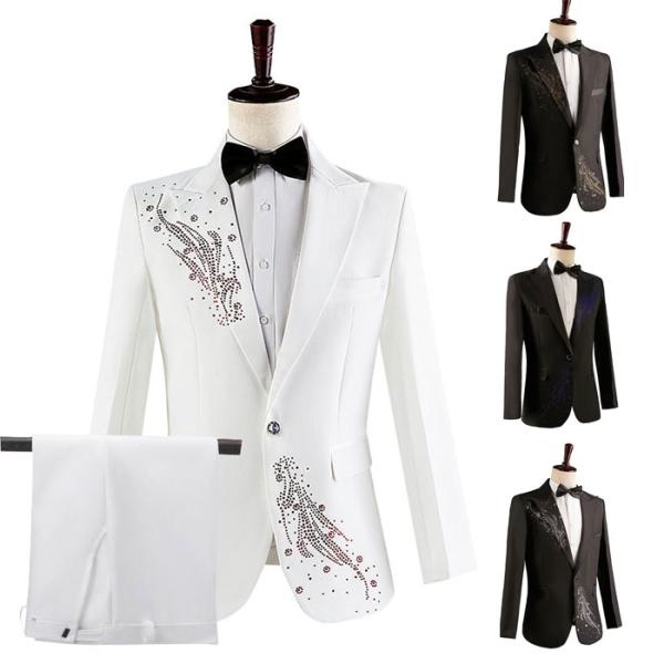メンズスーツ ステージ衣装 8色 ジャケット スパンコール パンツ スーツセット 礼服 紳士用 結婚...