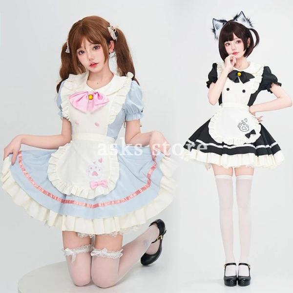 コスプレ衣装 メイド服 ロリータ ハロウィーン ワンピース 猫ちゃん 可愛い ウェイトレス レディー...