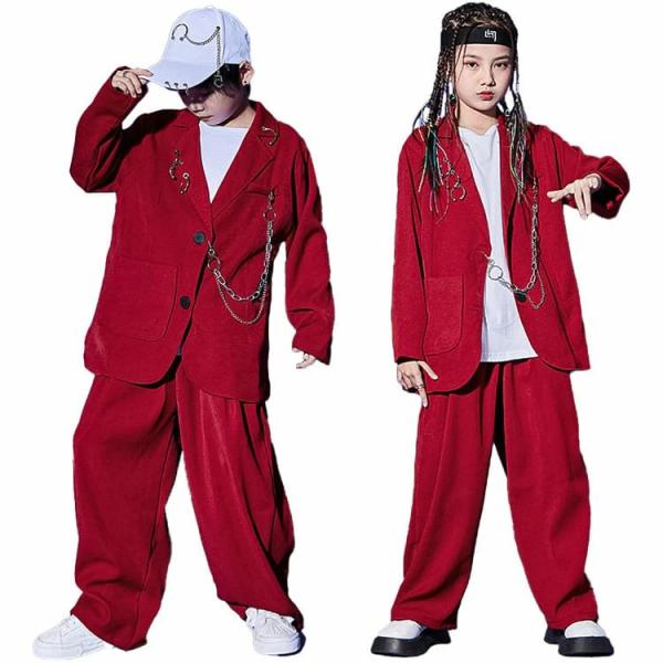 キッズダンス衣装 赤 ヒップホップ スーツ フォーマル 発表会 韓国風 男の子 女の子 スーツ ジュ...