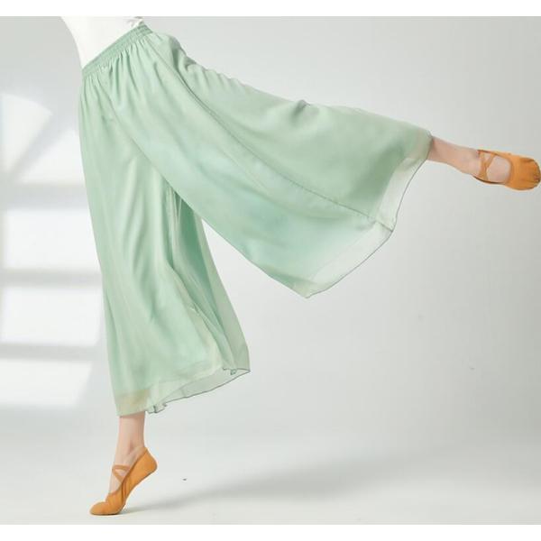 ワイドパンツ ダンスウェア レディース ヨガウェア ズボン 2重重ね シフォンパンツ 古典舞踊 レッ...