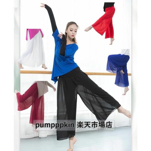 ワイドパンツ ダンスウェア ズボン レディース ヨガウェア 2重 古典舞踊 レッスンウェア 大人 練...