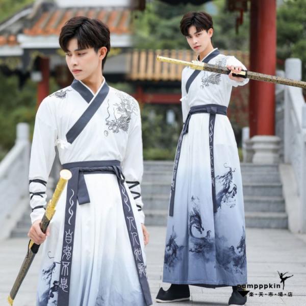 大人 漢服 白黒系 メンズ レディース コスプレ衣装 水墨風 中華服 コスチューム 変装 ユニセック...
