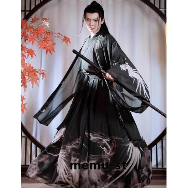黒系水墨華流コスプレ衣装 メンズ 漢服 チャイナ服 中華服 プリント 華服 チャイナ風ハロウィン 仮...