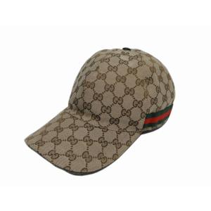 GUCCI ベースボールキャップ クリスタル付き GGキャンバス ベースボールキャップ ・キャメル