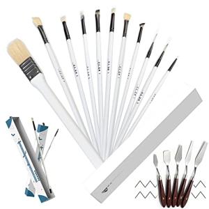 ROEGUA ペイントブラシ 11本セット 水彩/油絵/アクリル用 ガッシュペン 平筆 丸筆 収納ボックス付き アートのために戦う ホワイト 油絵ヘラ