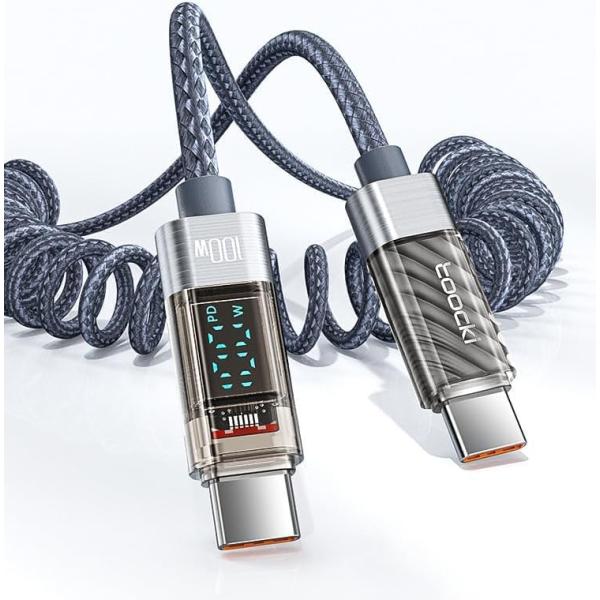 [BOEN]Type Cケーブル（1M）コイル型 伸びる PD対応 100W/5A急速充電 /480...