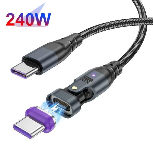 【1M】PD240W USB Type C ケーブル 16pin マグネット 充電ケーブル 180°...