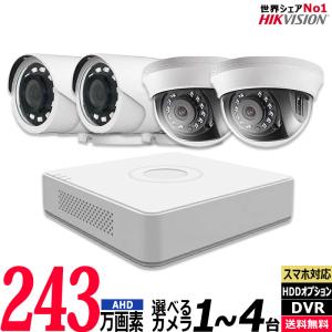 243万画素 防犯カメラセット コンパクトレコーダーHDD1TB込 アナログ 屋内屋外カメラ1〜4台 4chDVR HIKVISION製 スマホ監視 BHC-SET-4CH｜bouhan-direct