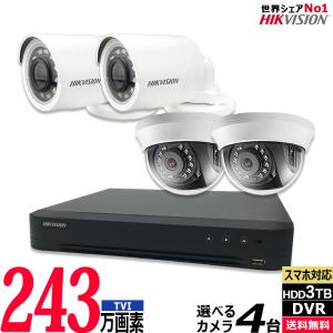 防犯カメラ4台セット 243万画素 アナログ 屋内屋外カメラ レコーダーHDD3TB込 4chDVR HIKVISION製 スマホ監視 TVI-SET1-D4C43TB