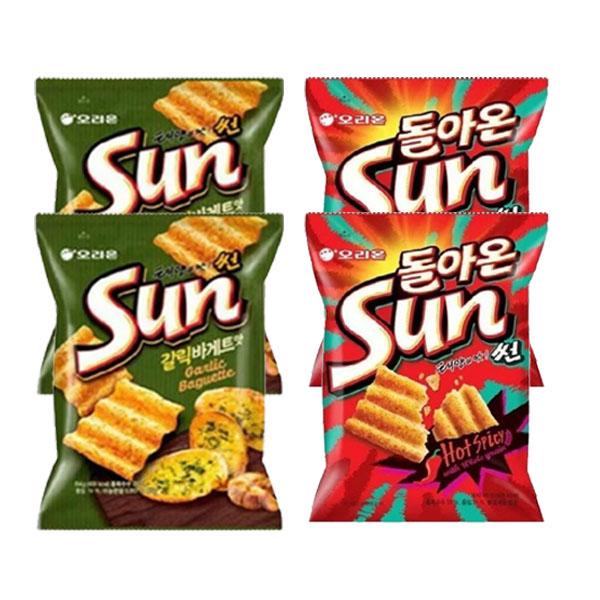 オリオンSUNチップスガーリック80g　オリオンSUNチップススパイシー80g　サンチップ2種２個ず...