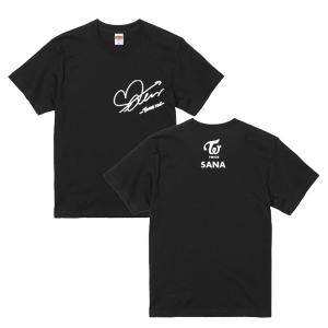 サナ　トゥワイス　TWICE　サイン入り　ロゴ入り　ブラック　黒Tシャツ　T-シャツ　 ts0217-7