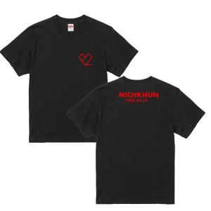 ニックン　Nichkhun　2PM　ハートロゴ　Tシャツ　ブラック　黒Tシャツ　T-シャツ　文字カラーレッド　 ts0927-5｜bounceshop