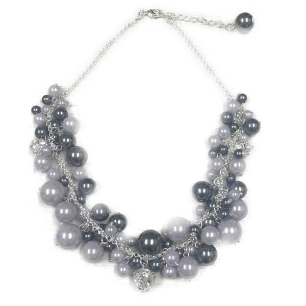 パールビーズとラインストーンのパールビーズネックレス グレー