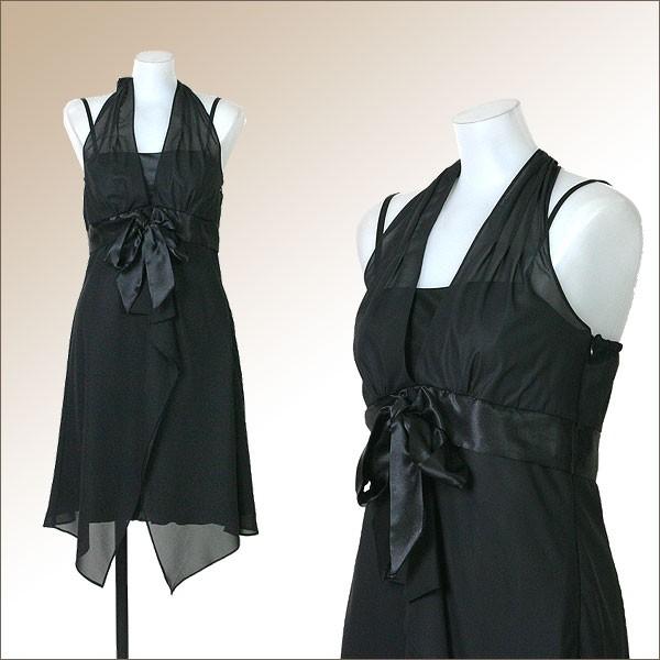 在庫処分 ホルターネック ショートドレス ワンピース 11号 黒