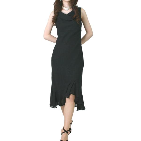 シフォンパーティードレス セミロングドレス 19号　黒