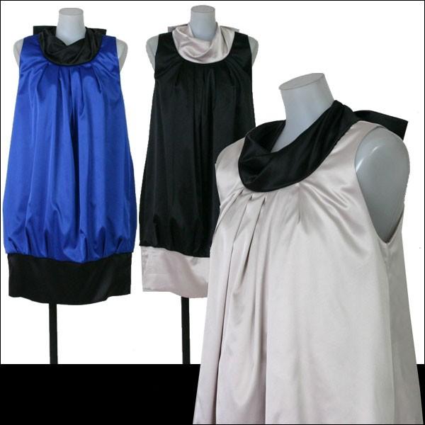 在庫処分 サテンバイカラーワンピース  ショートドレス Mサイズ ブルー