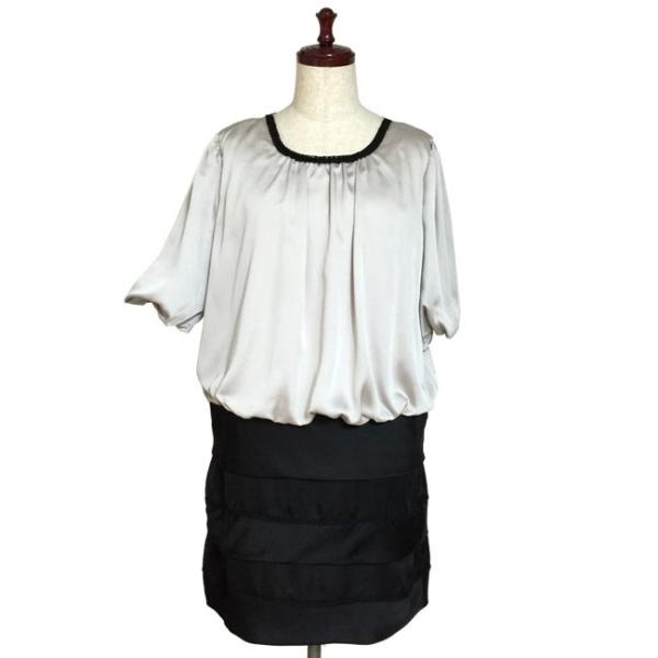 5分袖サテンワンピース 大きいサイズ 15号 グレー