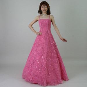 光沢サテンのロングドレス(5号)国産ピンク/演奏会用ドレス/ステージ