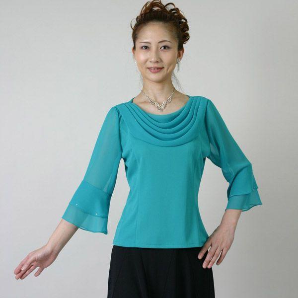 コーラスブラウス コーラス衣装 合唱衣装 演奏会用ブラウス (9号〜15号) 緑 シフォンドレープ