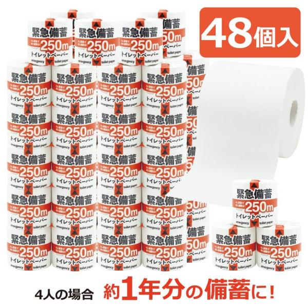 緊急備蓄トイレットペーパー 250m シングル 48個入 1R250S（防災用品 防災グッズ お手洗...