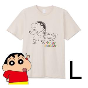 クレヨンしんちゃん コットンTシャツ Lサイズ ベージュ ミュージック柄 シンプル/半袖/おしゃれ/可愛い/夏/プリント/ニュアンスカラーの商品画像