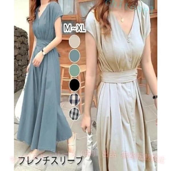 リネンワンピース前垂らしの3wayで着れ麻混ワンピースAラインシルエット夏ゾンチーリネン混綿麻ワンピ...