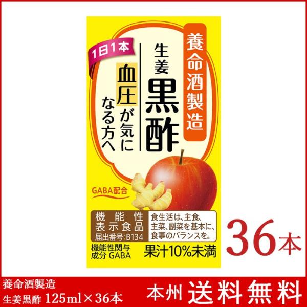 養命酒製造 生姜黒酢 125mL×36本 (2ケース) GABA配合 機能性表示食品 黒酢ドリンク