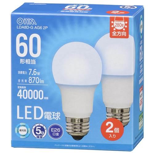 OHM オーム電機　ＬＥＤ電球（60形相当/870lm/昼光色/E26/全方向配光280°/7.6W...