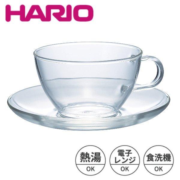 ハリオ 耐熱ティーカップ&amp;ソーサー 満水容量230ml HARIO TCSN-1T 耐熱ガラス製のシ...