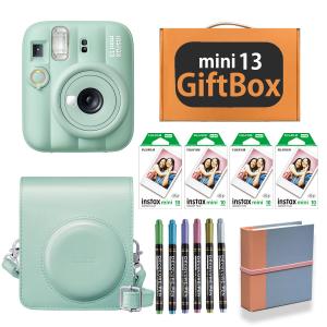 【ギフト チェキ】富士フィルム チェキ インスタントカメラ　instax mini13【ラグーングリーン】カメラケース チェキフィルム付き ギフトBOXセット