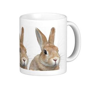ちょい横向きのウサギの顔のマグカップ：フォトマグ（世界の野生動物シリーズ） (ちょい右横向きの3羽のウサギ)｜br-market
