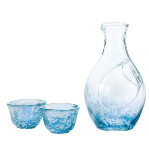 東洋佐々木ガラス 冷酒グラス セット 日本製 ブルー カラフェ 300ml グラス 55ml 3点セット G604-M70｜br-market
