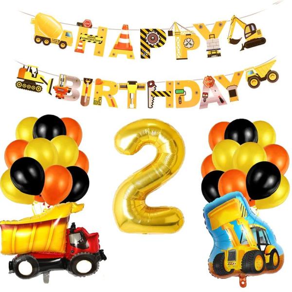 誕生日飾り男の子バースデー 飾り バルーン 働く車 工事 車 面白い 可愛い ケーキトッパー1歳子供...