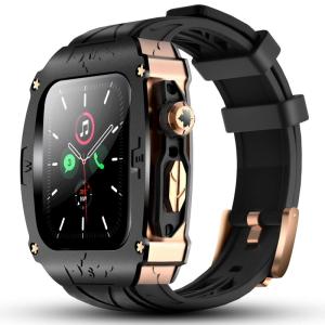 高級メタルケース Apple Watch 9 8 7 45mm 6 SE 44mmバンド カバー付き 高耐久 頑丈なケース シリコンストラッ｜br-market